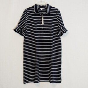 CHICO'S Zenergy UPF, Navy w White Stripes Short Sleeve Short Shift Dress; Size L